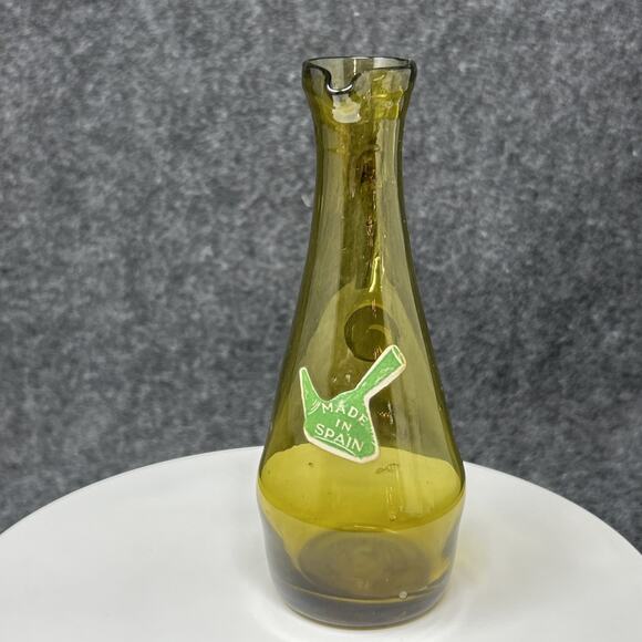 Vintage Chartreuse Green Glass Pitcher Applied Handle 6" Hand Blown Spain - Picture 4 of 10